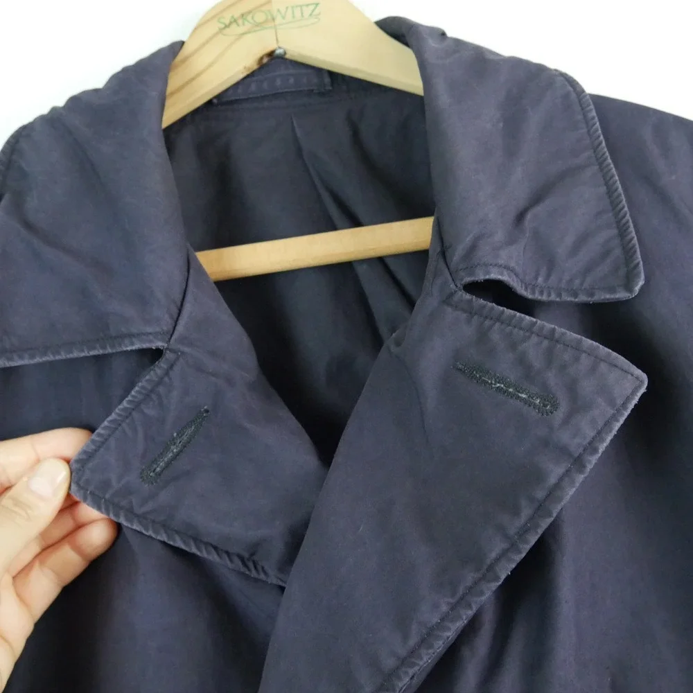 Vintage 60s U.S. NAVY Poplin Raincoat Trench Coat XL Military Blue Belted